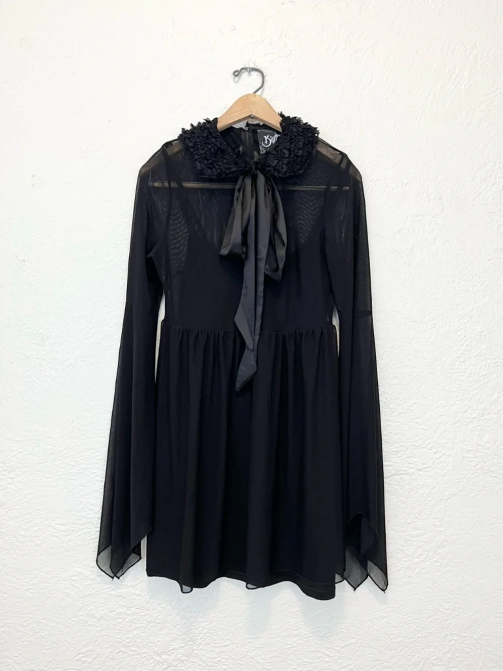 Killstar Dress Babydoll Mesh Bell Sleeve Ruffle Collar Goth Witchy Medium M - Picture 9 of 13